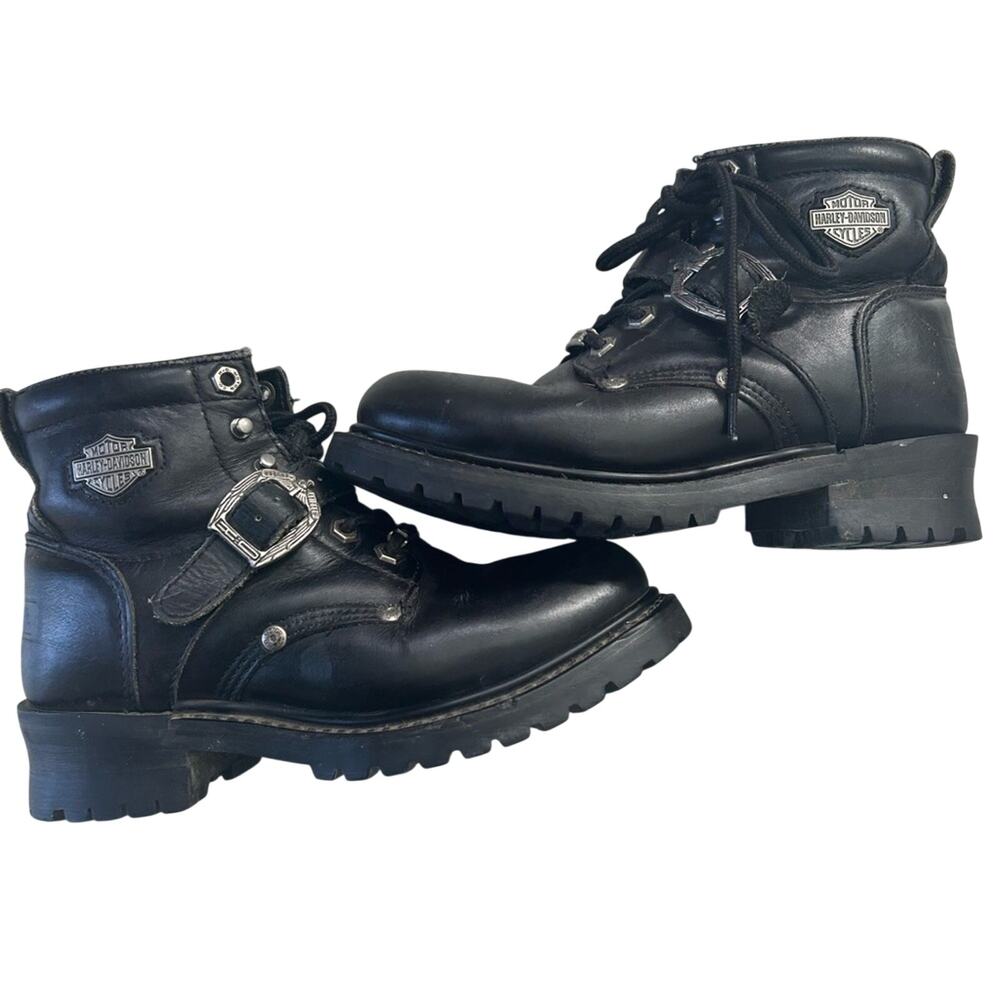 Harley-Davidson Women’s Faded Glory Black Leather Lace-Up Biker Boots Size 7.5